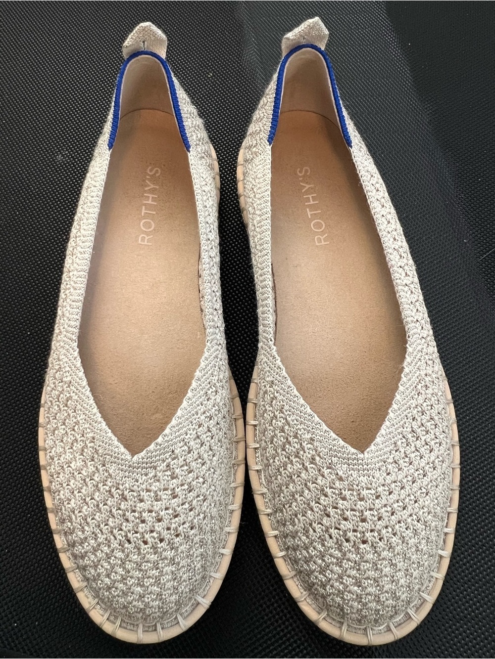 Rothy's The Espadrille diamond Metallic Cream Knit Slip-On Flats size 7.5
